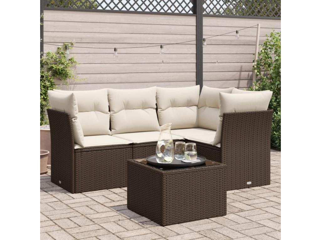 Salon de jardin avec coussins 5 pcs marron résine tressée LQTA18352