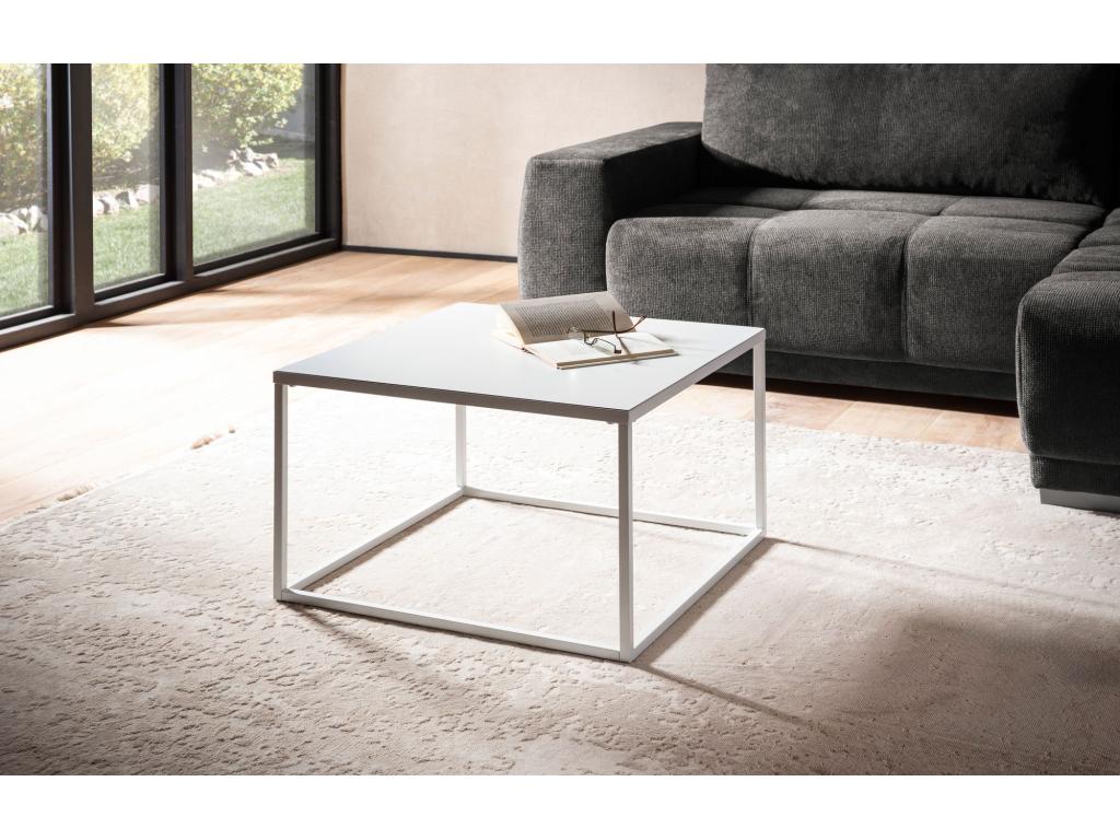 Table Basse Carrée Blanc Métal Argent 60x60x40 cm Table Salon Moderne MQOU80541