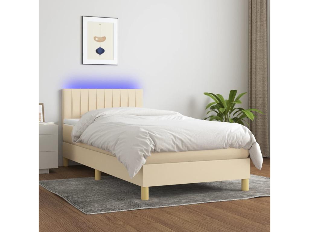 Sommier à Ventoriq de lit avec matelas LED Crème 80x200 cm Tissu ULNX55572