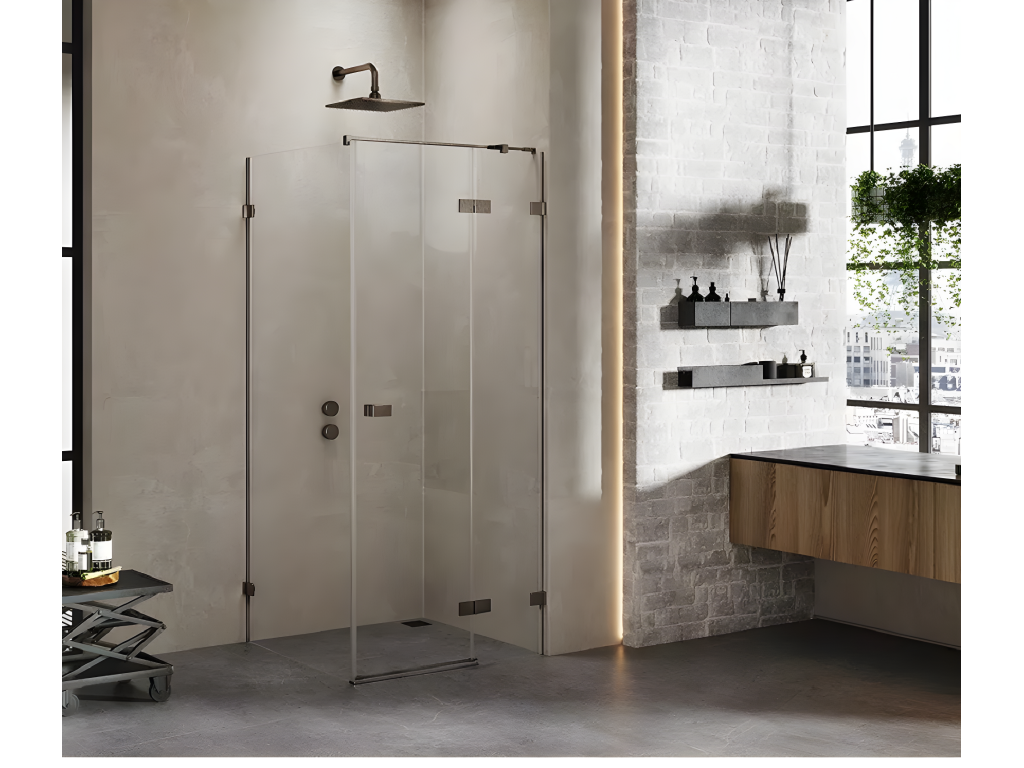 Cabine de douche inox brossé 100x110cm pivotante droite Lumenao accès de face VUVN31755