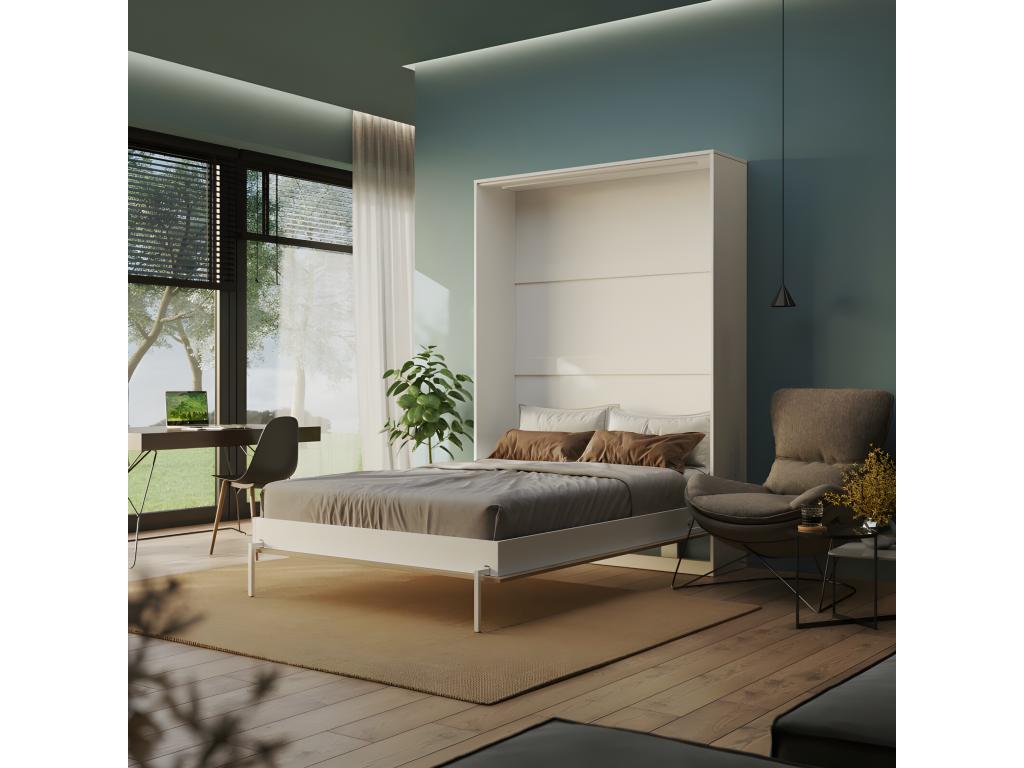 Armoire Lit escamotable 140x200cm Blanc/Chêne Sauvage Lit Vertical Rabattable Lit Mural CxVentoriq XGMX20026