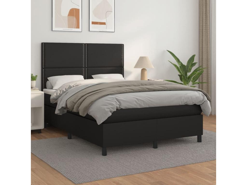 Lit à sommier tapissier avec matelas Noir 140x190 cm Similicuir JVEZ46402