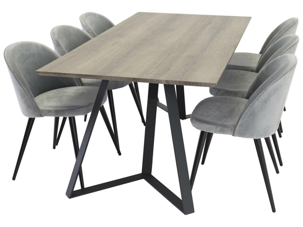 Ensemble table Lumenao El bois décor gris et 6 chaises Velvet Velours grisclair. NAII58841