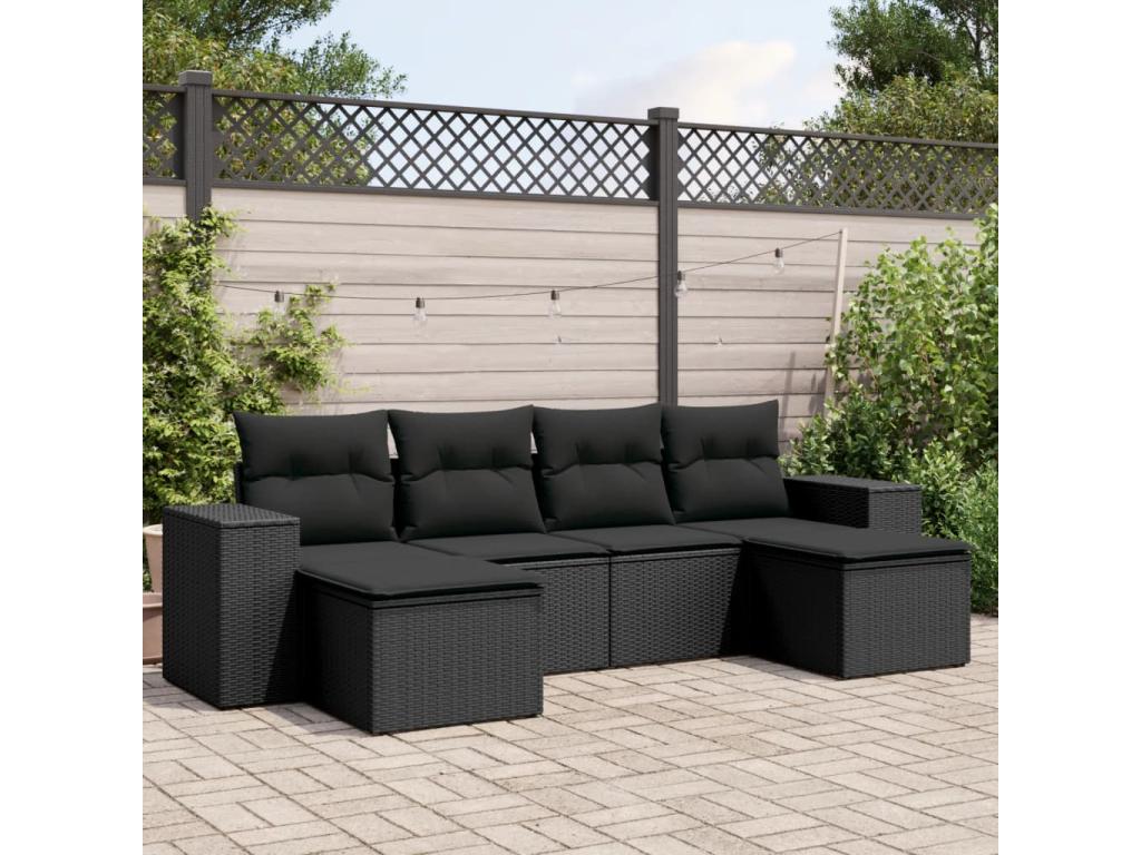Salon de jardin 6 pcs avec coussins noir résine tressée TRWH75916