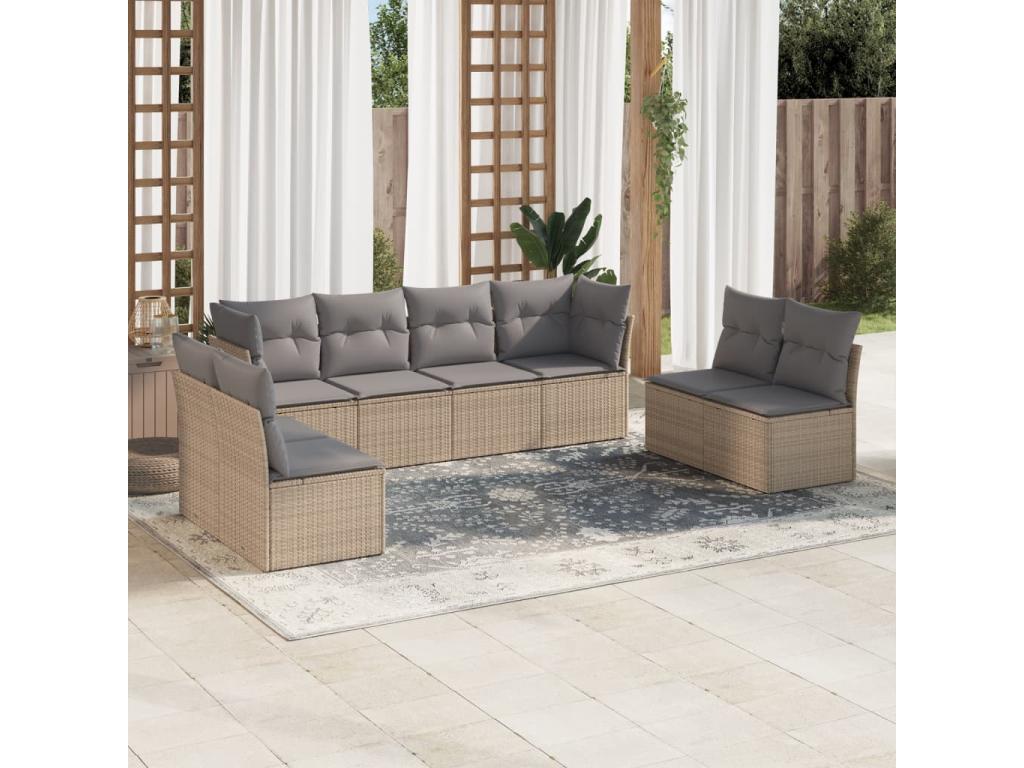 Salon de jardin avec coussins 8 pcs beige résine tressée RRGL91389