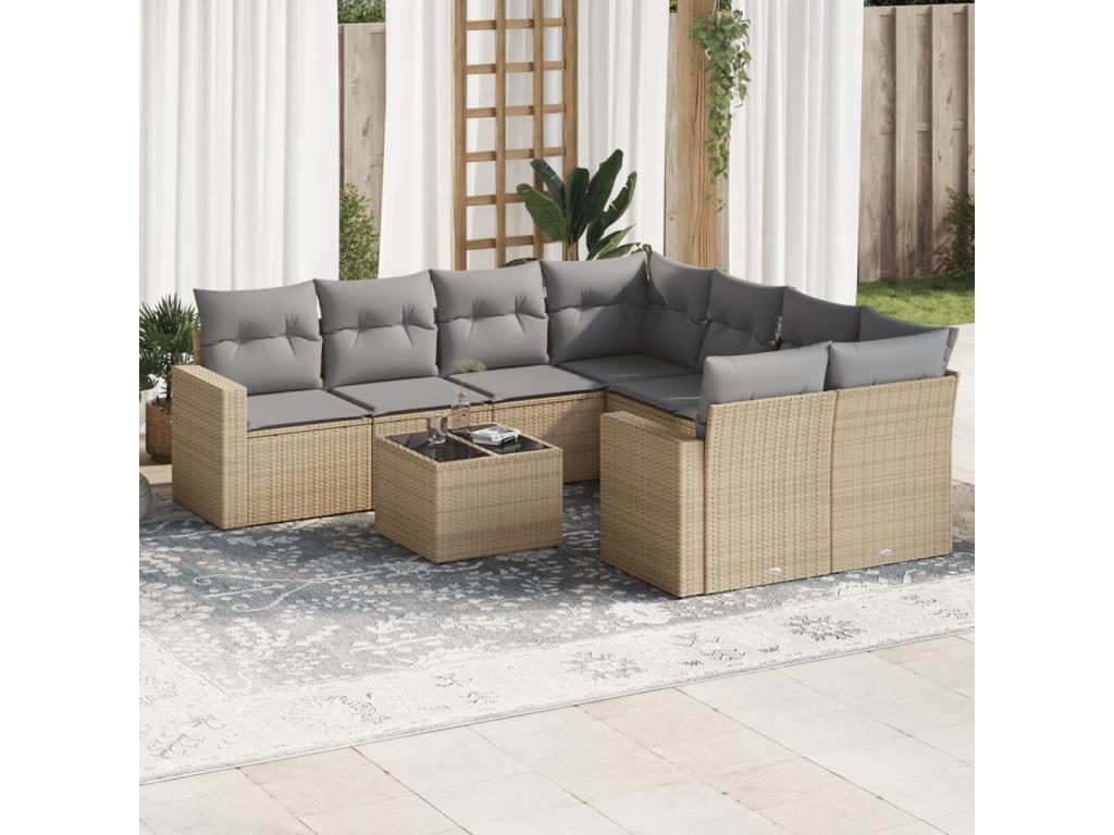 Salon de jardin avec coussins 9 pièces beige résine tressée ACJG26014