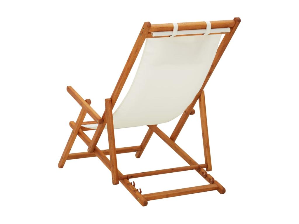 Chaise de plage pliable Bois d'eucalyptus solide et tissu Crème HYLS30705