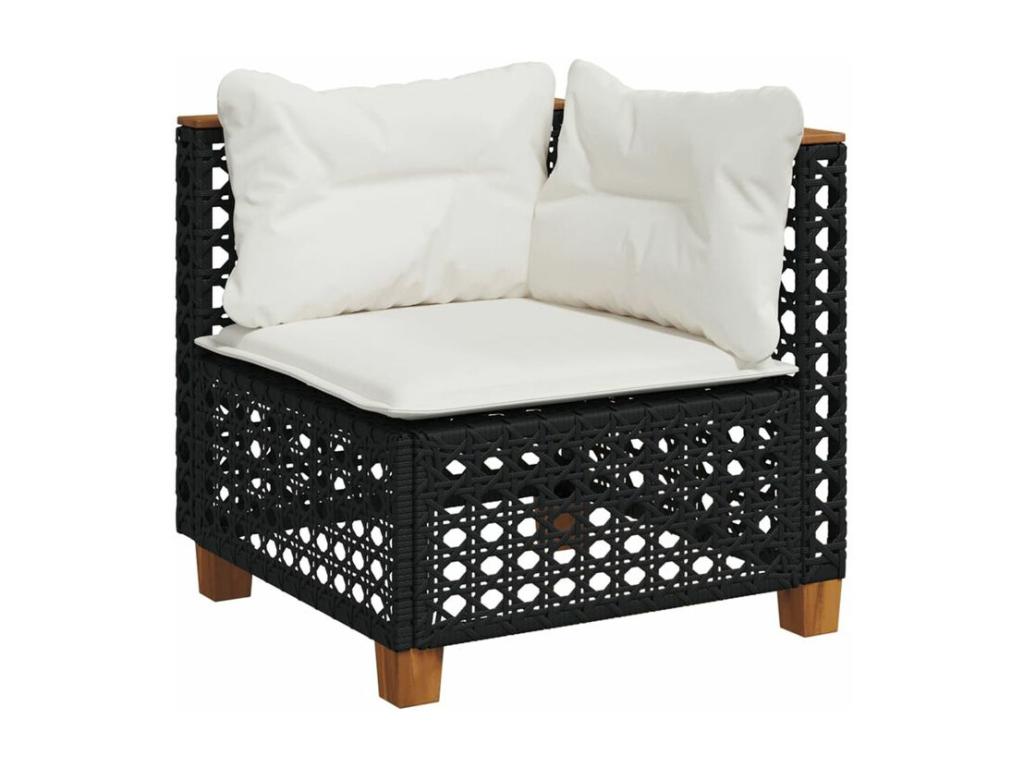Salon de jardin 4 pcs avec coussins noir résine tressée ASBK15431