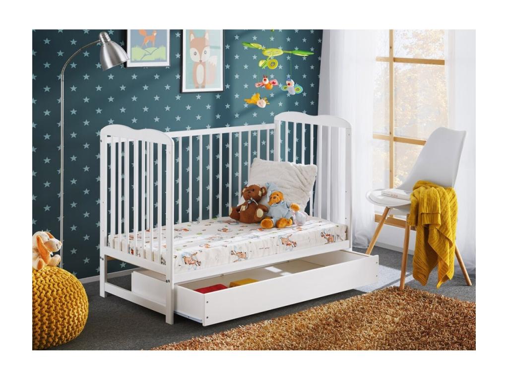 Lit bébé évolutif avec tiroir et matelas collection Ventoriq réglable en hauteur- Coloris blanc mat. WGTY01804