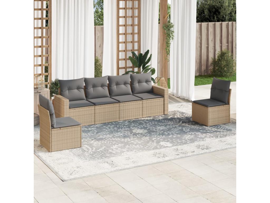 Salon de jardin avec coussins 6 pcs beige résine tressée QKMF48774