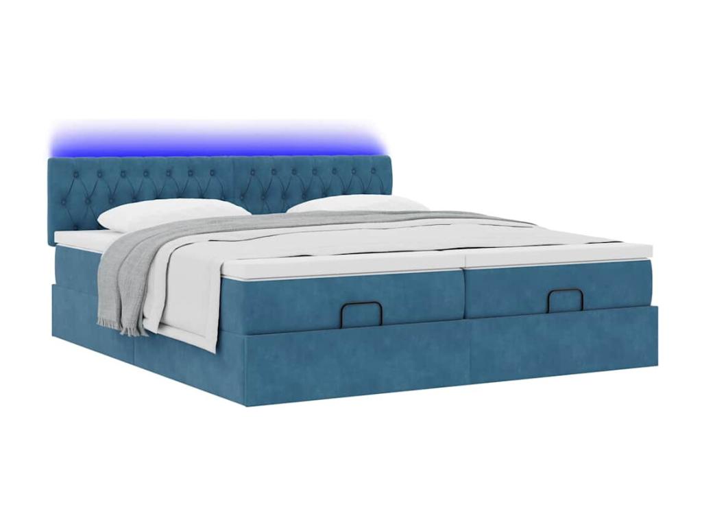 Cadre de lit ottoman avec matelas bleu foncé 160x200 cm velours MMLE90440