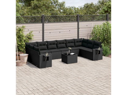 Salon de jardin 11 pcs avec coussins noir résine tressée LCHP10398