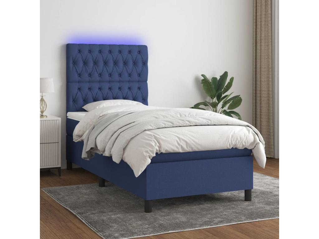 Sommier à lumière de lit et matelas et LED Bleu 100x200 cm Tissu MWWO33476