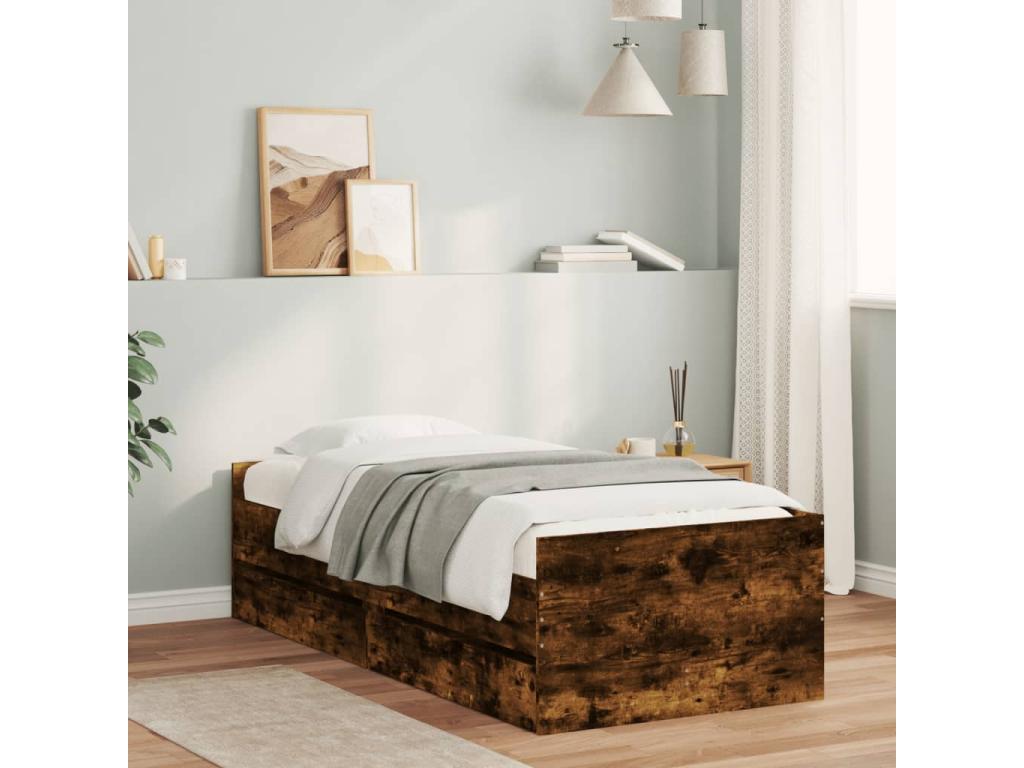 Cadre de lit avec tiroirs chêne fumé 90x200 OGDT07624