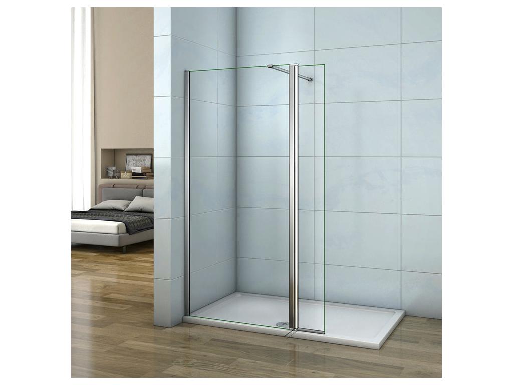 Paroi de douche à l'italienne 50 30x200cm avec retour pivotant - Verre 8mm trempé - Avec barre de fixation 90cm récupérable EHEI60422
