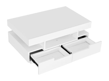 Table basse finition brillante avec LED 4 tiroirs à l'avant et à l'arrière grand espace de rangement 80x50x36cm blanc QDXY48640