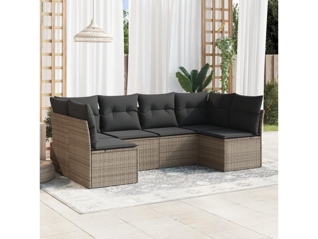 Salon de jardin 6 pcs avec coussins gris résine tressée YRVF13499