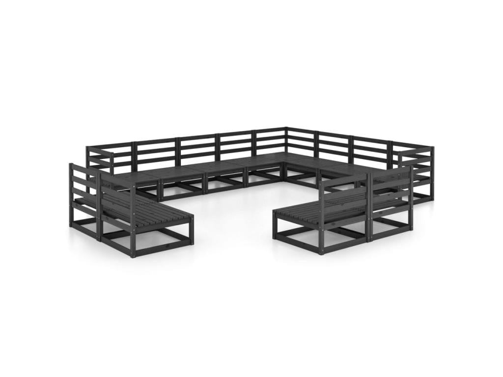 Salon de jardin 12 pcs Noir Bois de pin massif 5 GBXY17794