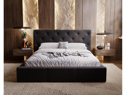Lit rembourré avec rangement - 140x200 - lit double - velours - noir - Ventoriq KFCI06865