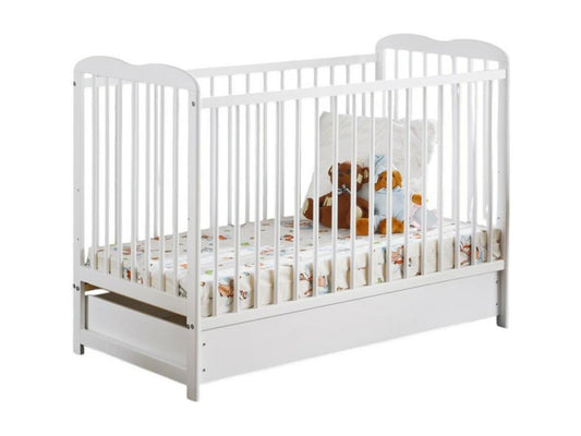 Lit bébé évolutif avec tiroir et matelas collection Ventoriq réglable en hauteur- Coloris blanc mat. WGTY01804