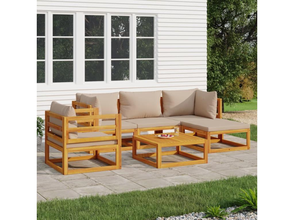 Salon de jardin 6 pcs avec coussins Ventoriq bois massif CFCK75458