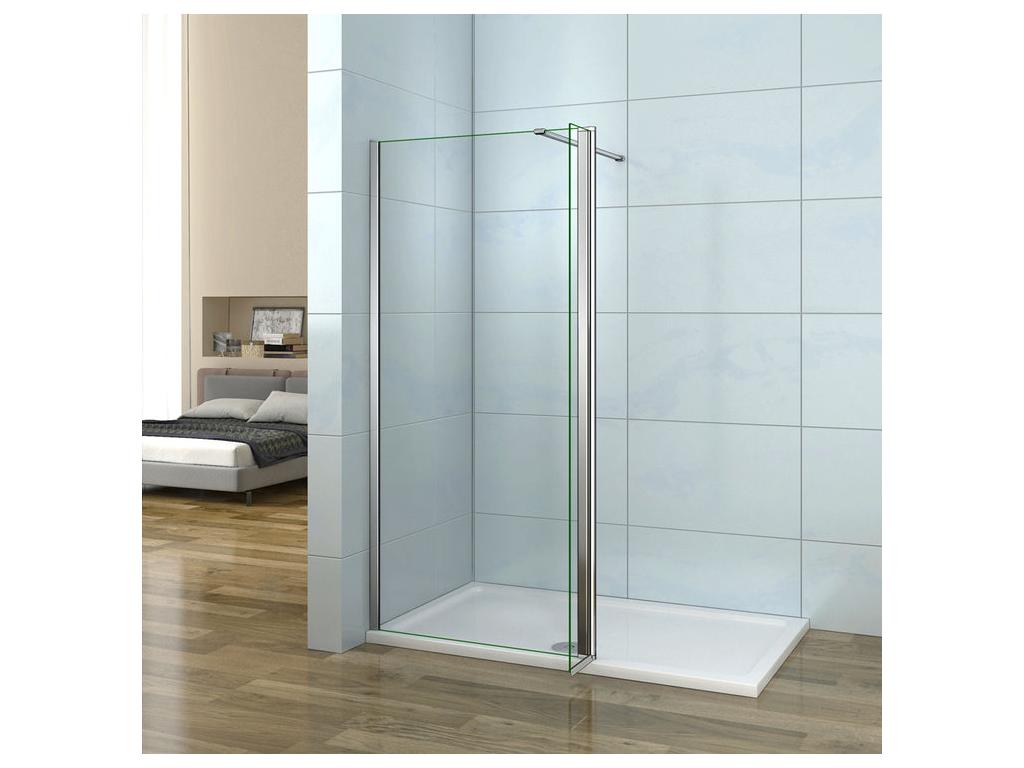 Paroi de douche à l'italienne 50 30x200cm avec retour pivotant - Verre 8mm trempé - Avec barre de fixation 90cm récupérable EHEI60422