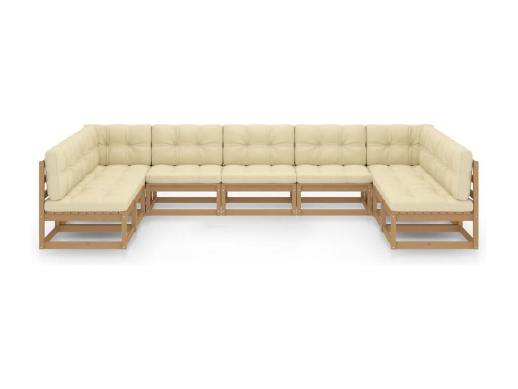 Salon de jardin 9 pièces avec coussins Marron miel Bois de pin QDHJ57620