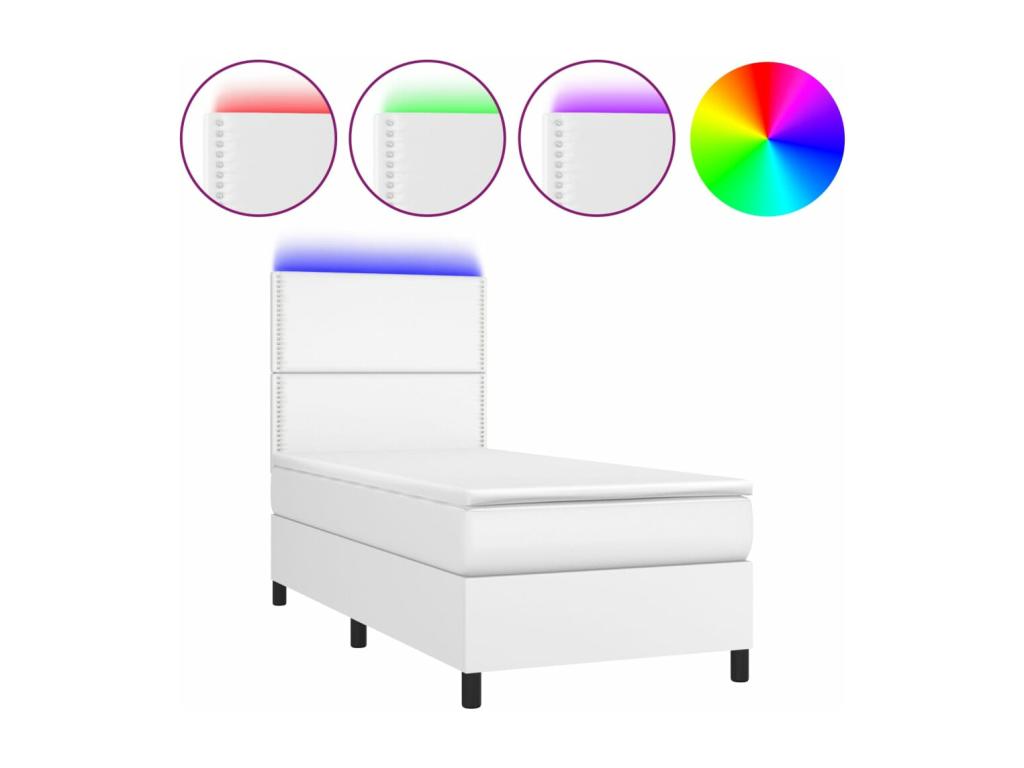 Sommier tapissier et matelas et LED Blanc 100x200 cm Similicuir XUGM78722