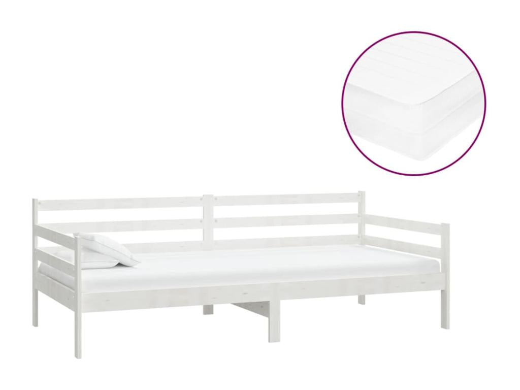 Lit de repos avec matelas 90x200 cm Blanc Bois de pin massif PFLH21420
