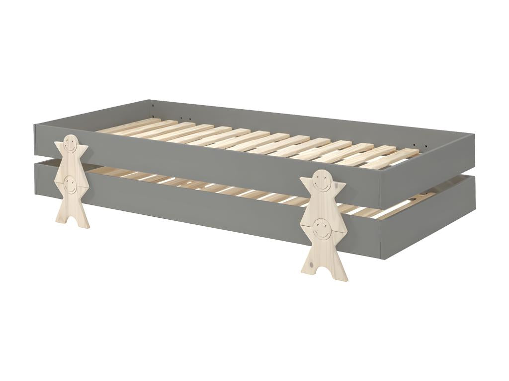 Ventoriq - Lot de 2 Lits Empilables 90x200cm Gris Smiley IDJF98372