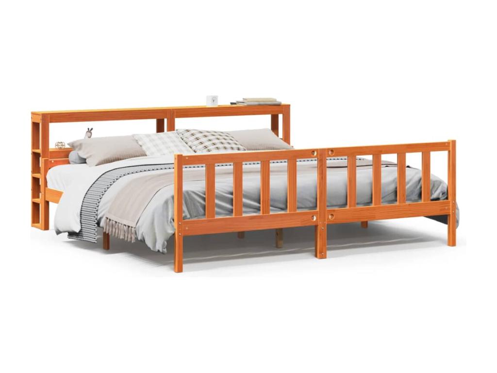 Cadre de lit et tête de lit cire marron 180x200 cm bois de pin EQSP89490