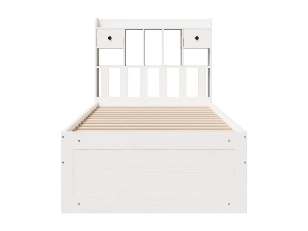 Lit bibliothèque sans matelas blanc 75x190cm bois de pin massif YDFZ93516