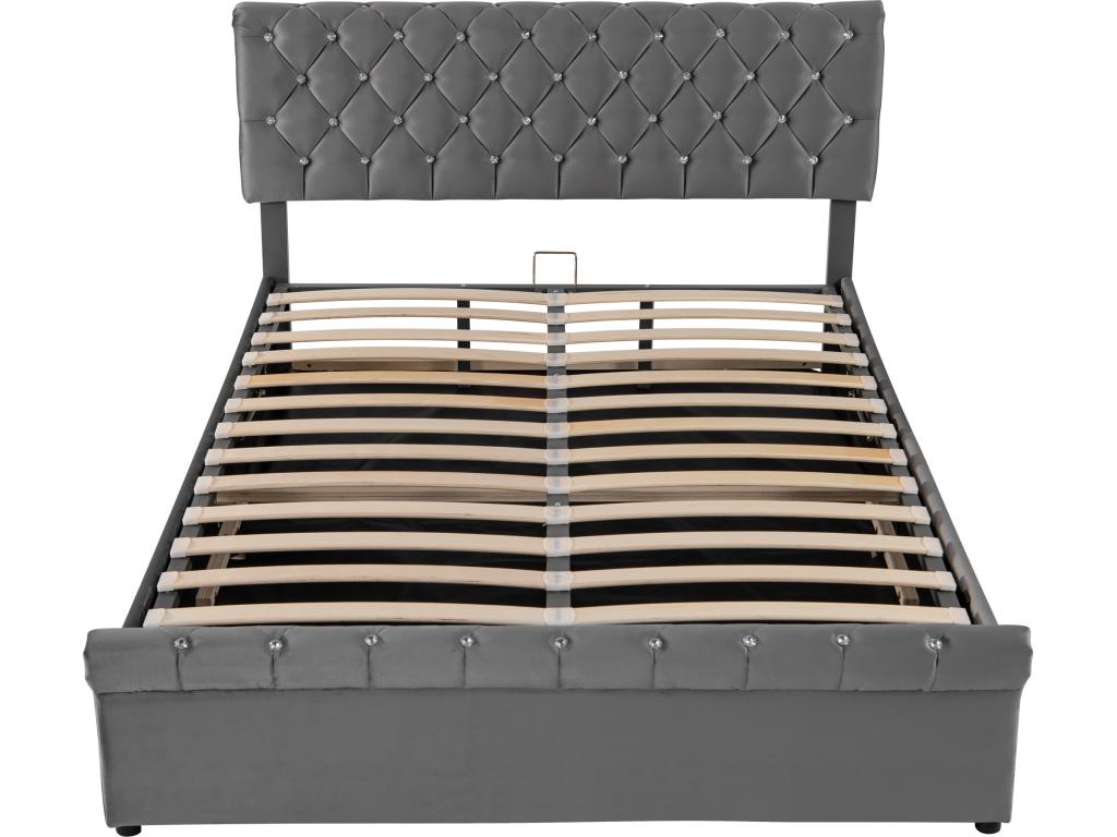 Lit coffre Lit double Euro - 140x200 cm Velours gris - Ventoriq OUUV05390