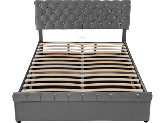 Lit coffre Lit double Euro - 140x200 cm Velours gris - Ventoriq OUUV05390