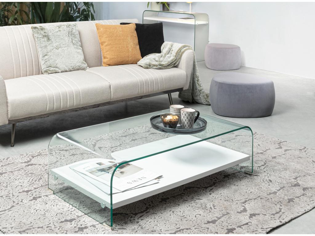 Console courbée verre transparent avec 1 niche Ventoriq 110cm TZCS49420