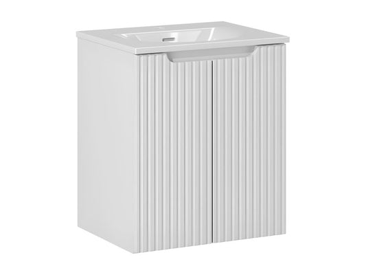Meuble simple vasque encastrée 50cm 2 portes Ventoriq Blanc KJTK81228