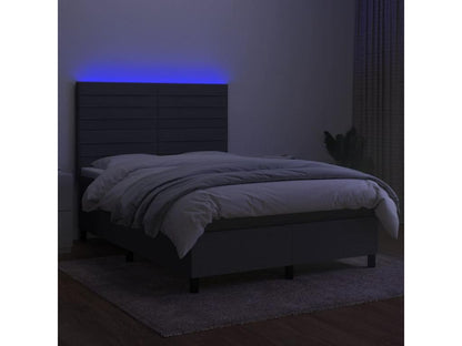 Sommier tapissier et matelas et LED Gris foncé 140x200 cm Tissu TYQK46780