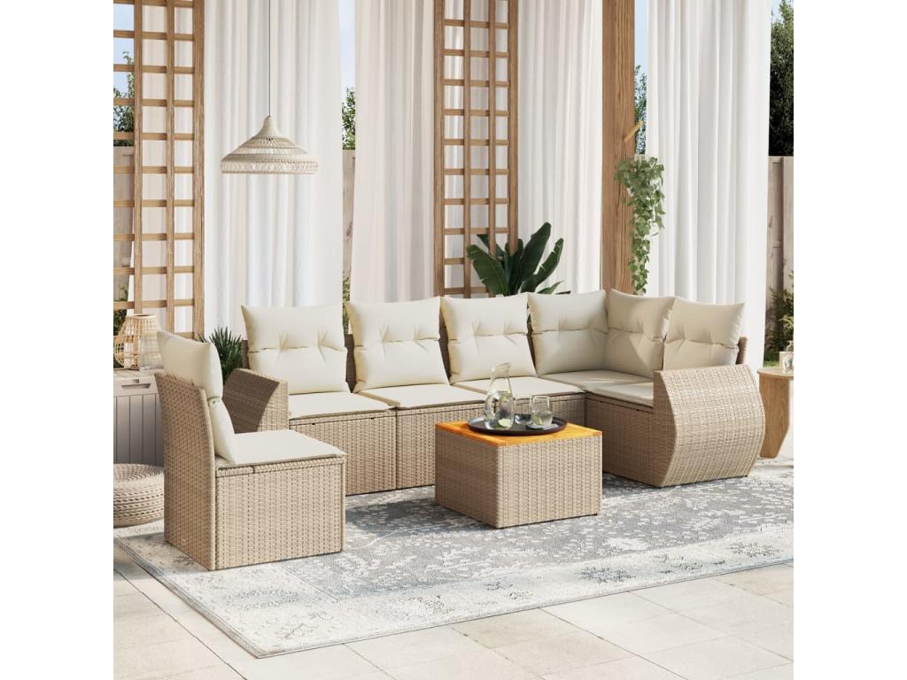 Salon de jardin avec coussins 7 pièces beige résine tressée YGXX25344