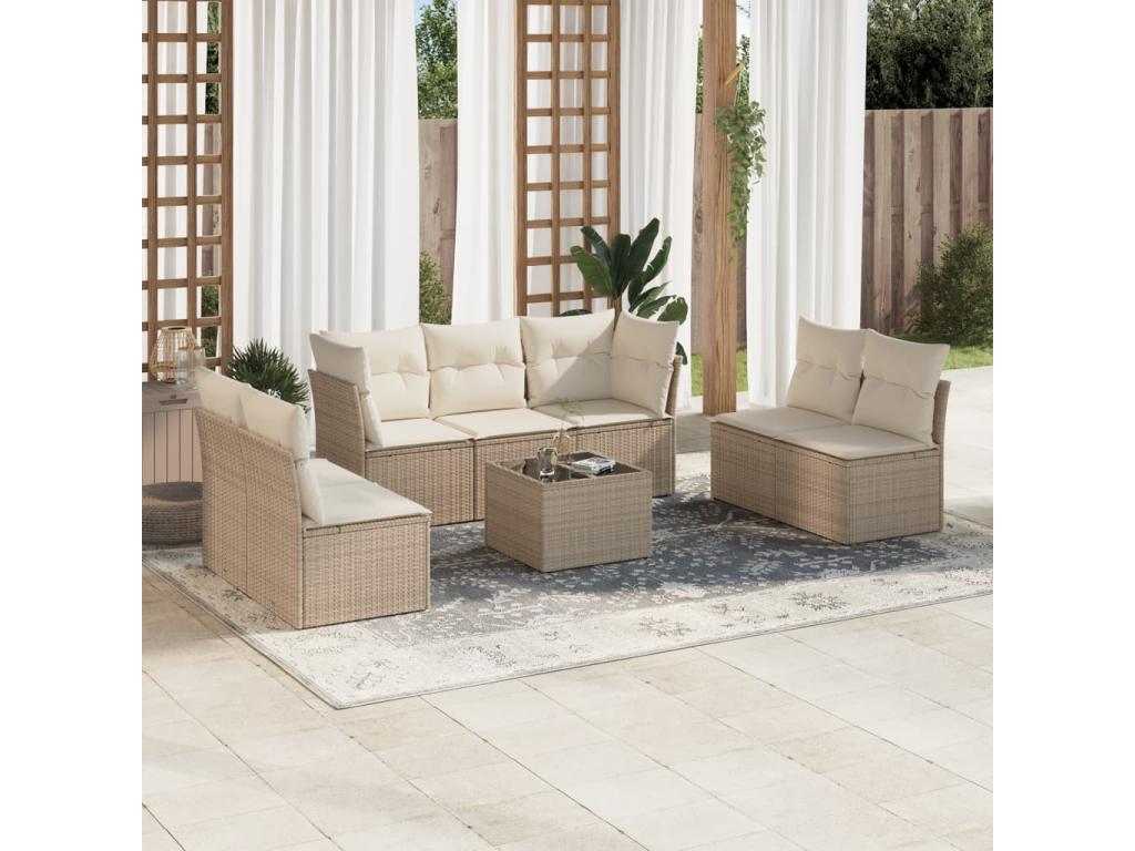 Salon de jardin avec coussins 8 pièces beige résine tressée QNYS28105