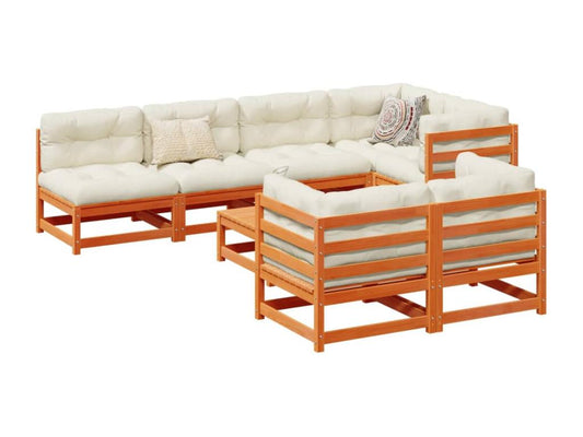 Salon de jardin 8 pièces avec coussins marron cire bois pin massif XCYY65793