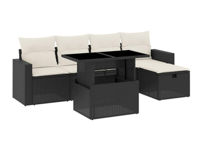 Salon de jardin 6 pcs avec coussins noir résine tressée PWDK59183