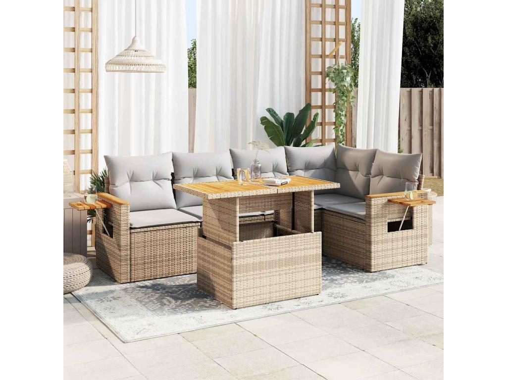 Salon de jardin avec coussins 5 pièces beige résine tressée Ventoriq IHCV10060