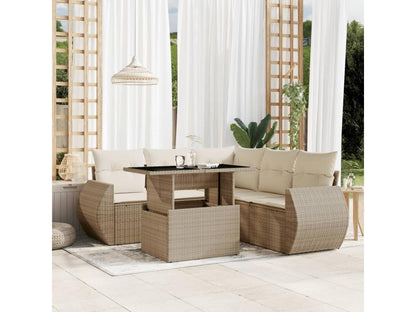Salon de jardin avec coussins 6 pcs beige résine tressée OKQP61298