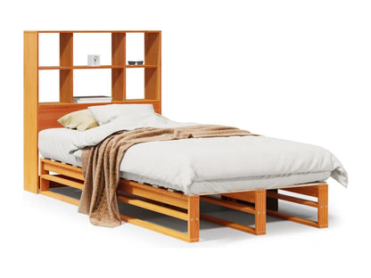 Lit bibliothèque sans matelas cire marron 90x190 cm bois massif HFQH27818