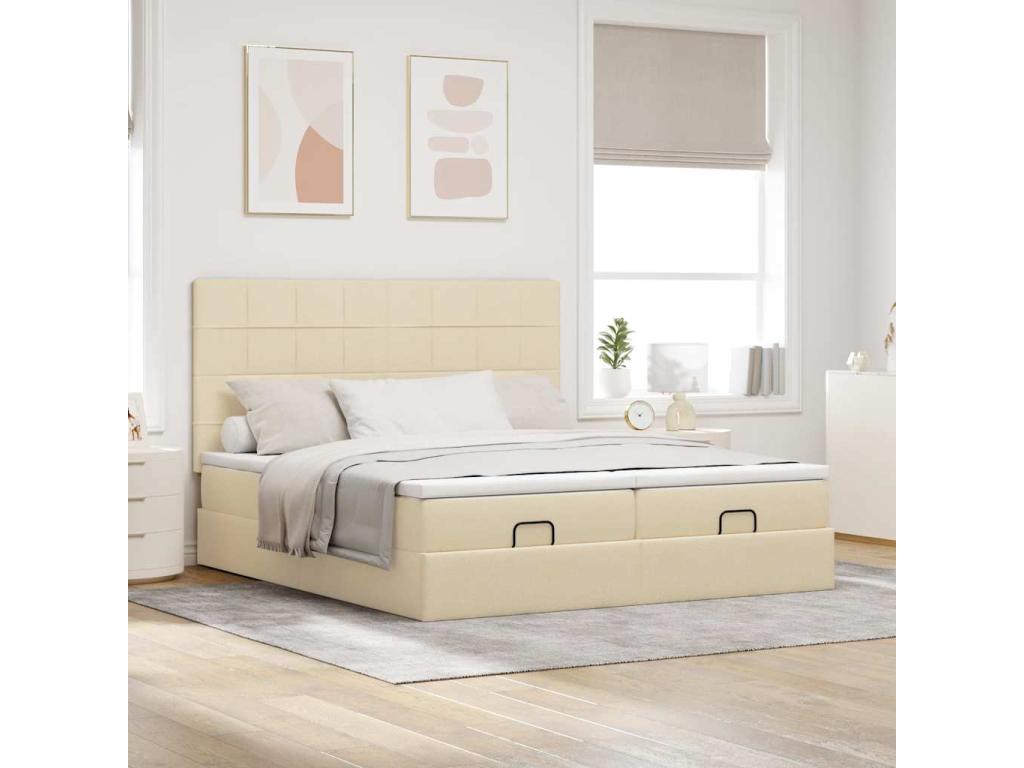 Cadre de lit ottoman avec matelas crème 180x200 cm tissu LZIT35043