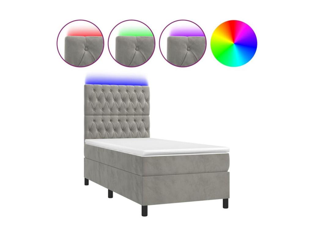 Sommier à Lumière de lit et matelas et LED Gris clair 90x190 UTAT69636