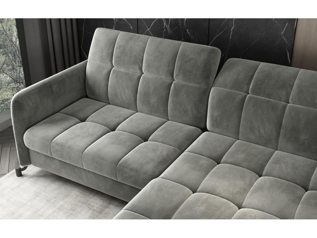 Canapé convertible angle droit avec têtières réglables velours matelassé gris anthracite Lumenao 225cm OYUC01052