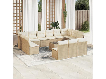 Salon de jardin avec coussins 14 pièces beige résine tressée ABUZ60205