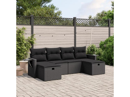 Salon de jardin 6 pièces avec coussins noir résine tressée FUMX68570