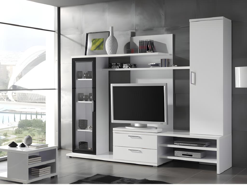 Mur TV Ventoriq - Avec rangements - Blanc laqué ZYUW64383
